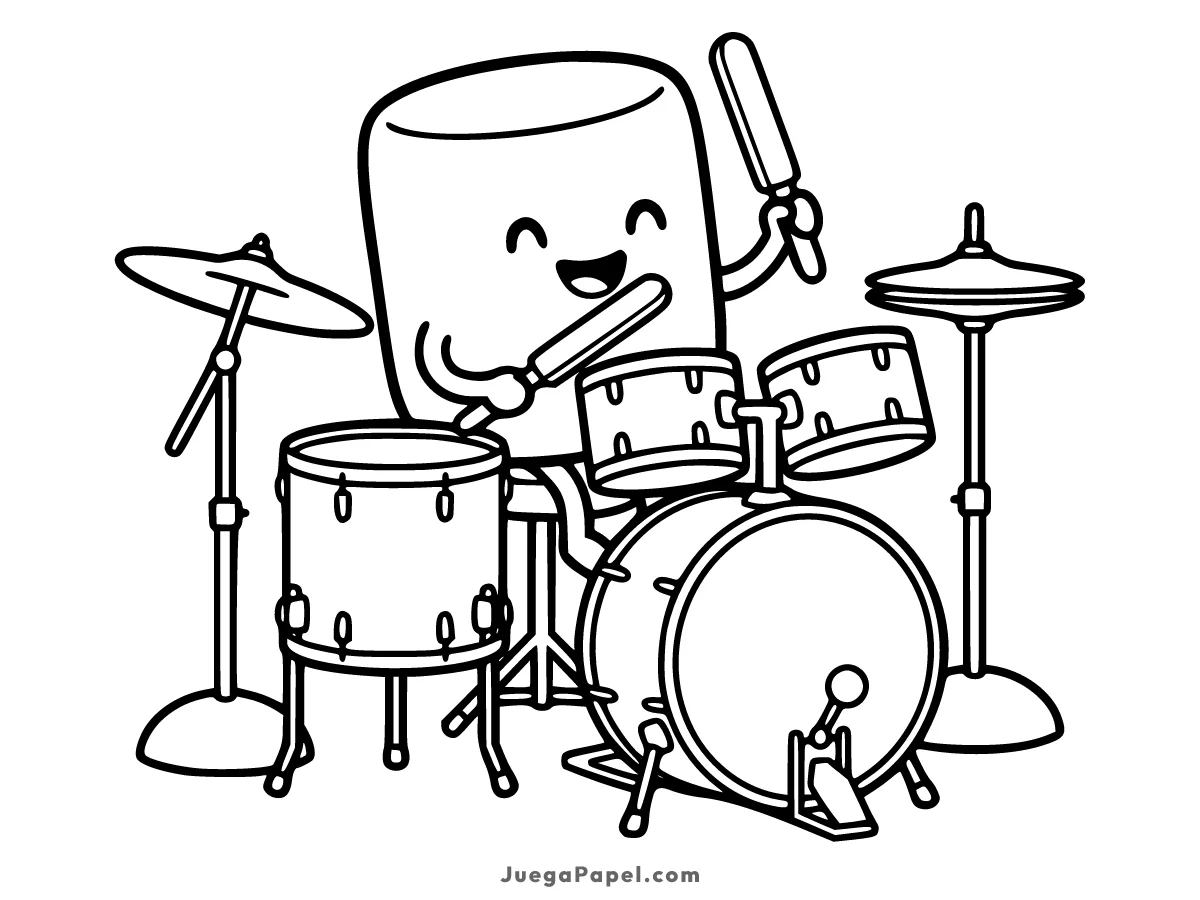Dibujo para colorear e imprimir de Malvavisco Baterista
