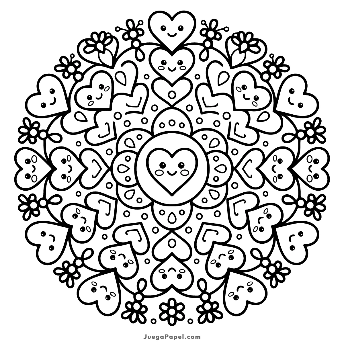 Dibujo para colorear e imprimir de Mandala de Corazones