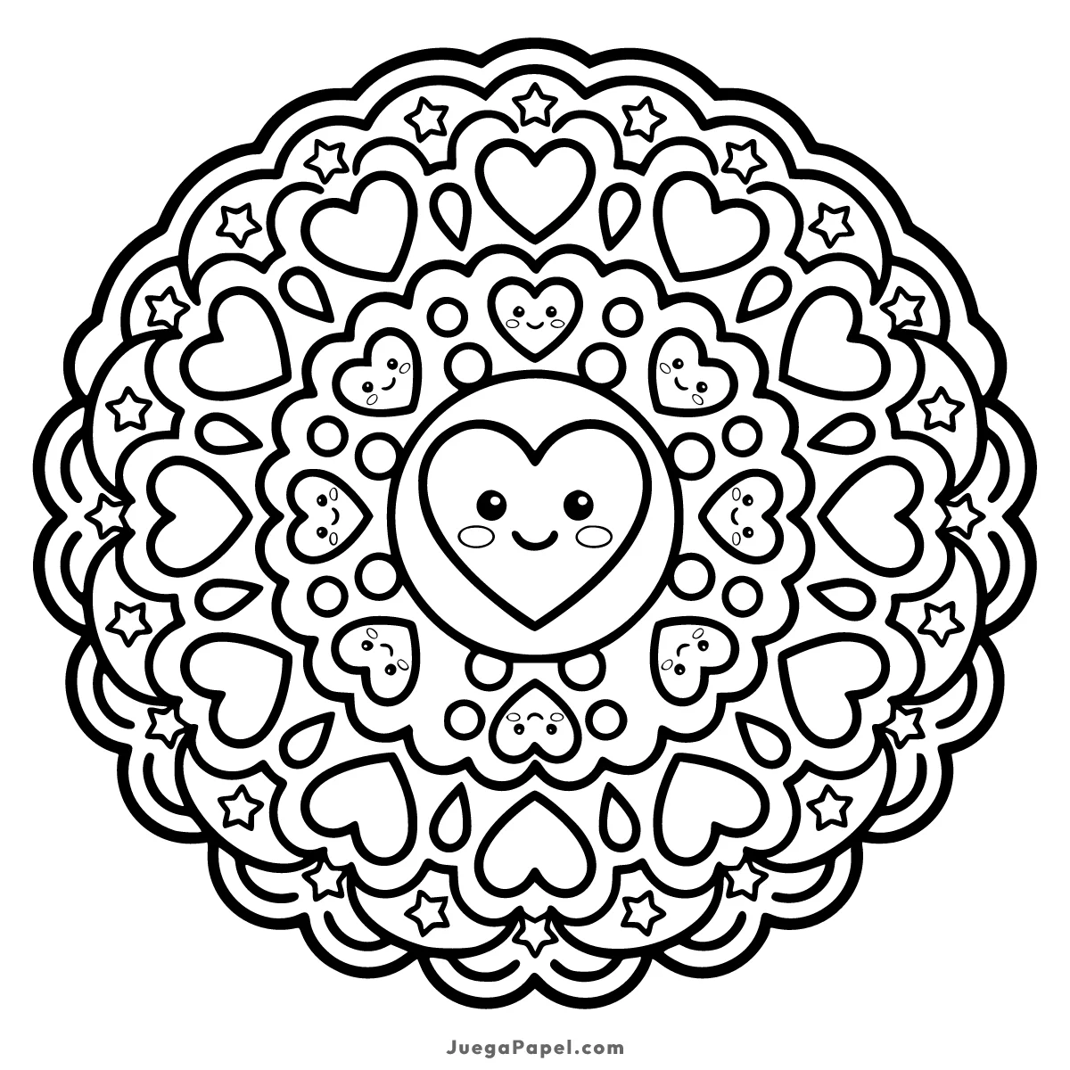Dibujo para colorear e imprimir de Mandala de Corazones