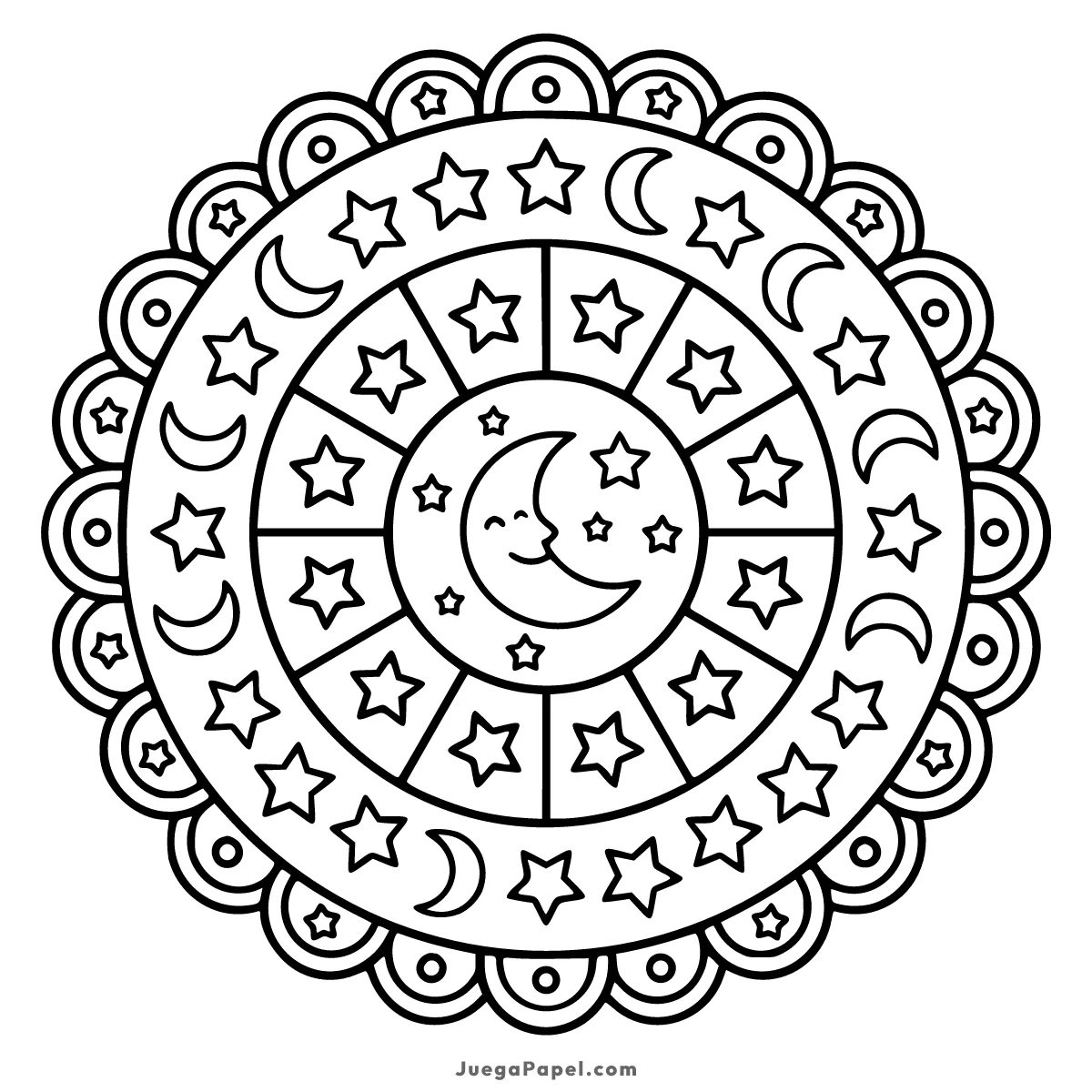 Dibujo para colorear e imprimir de Mandala de Estrellas
