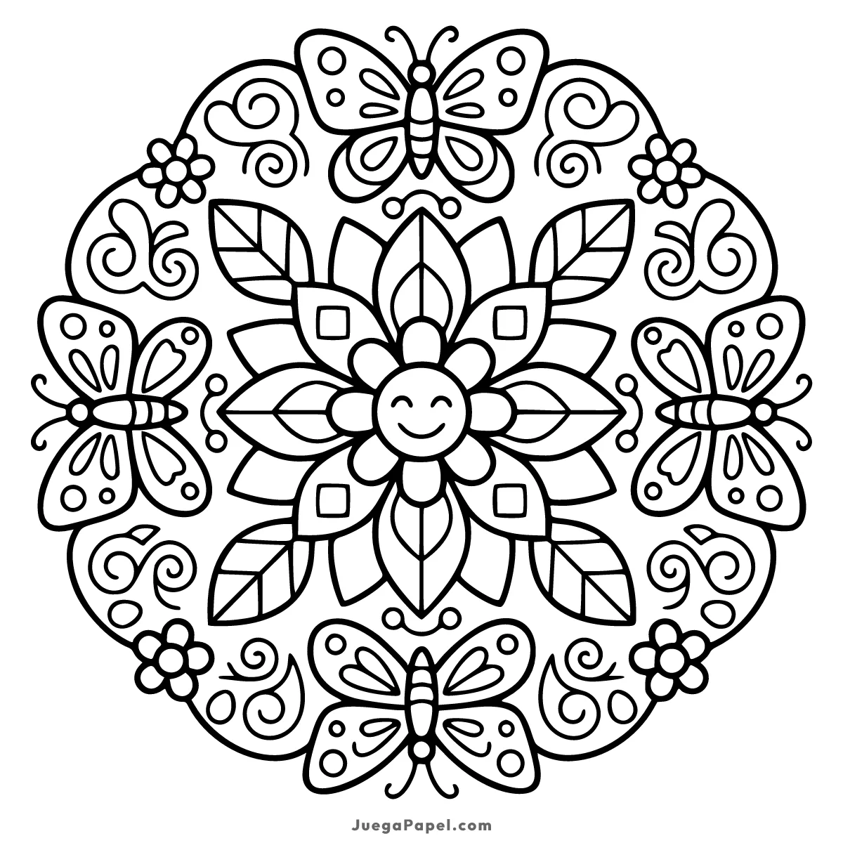 Dibujo para colorear e imprimir de Mandala de Mariposas