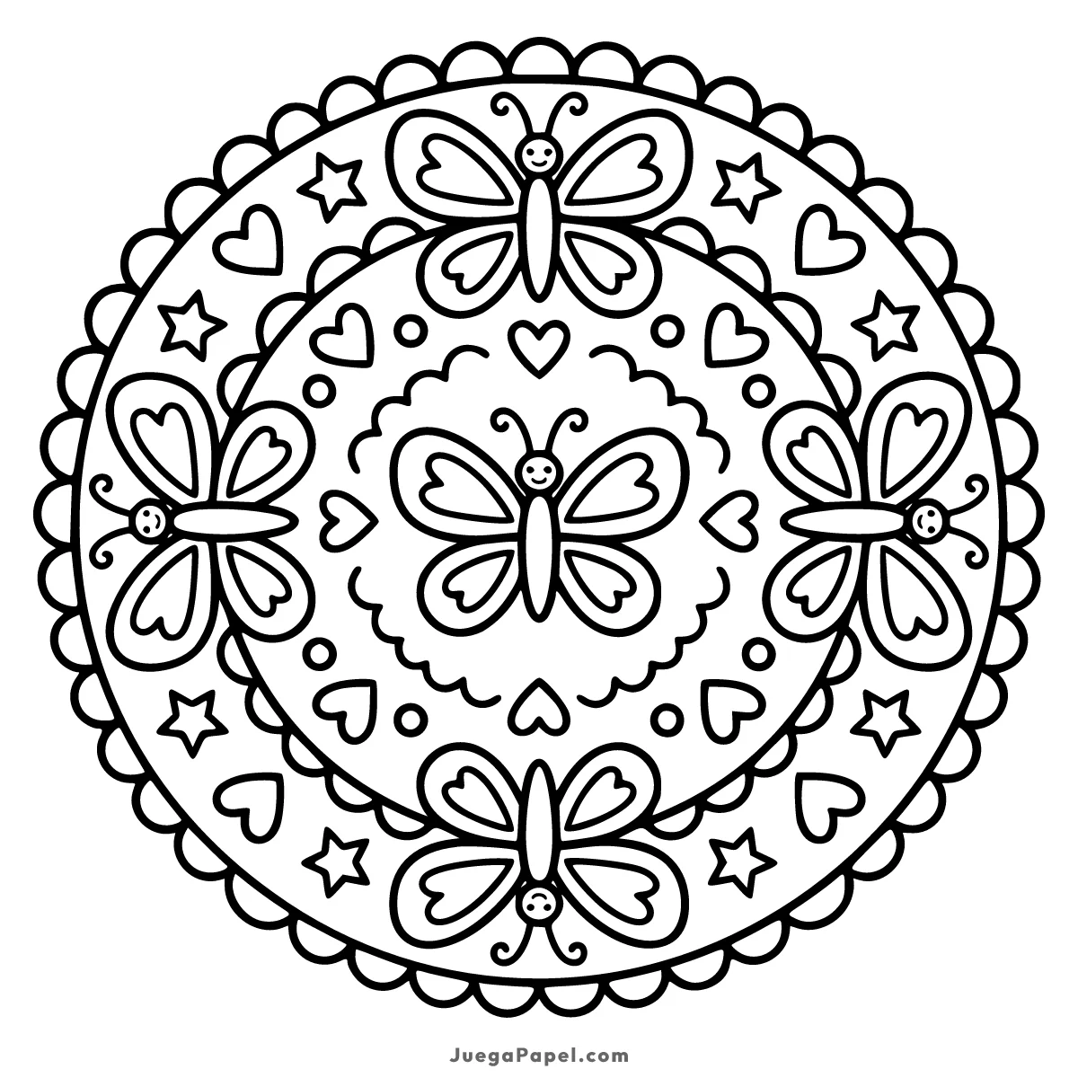 Dibujo para colorear e imprimir de Mandala de Mariposas