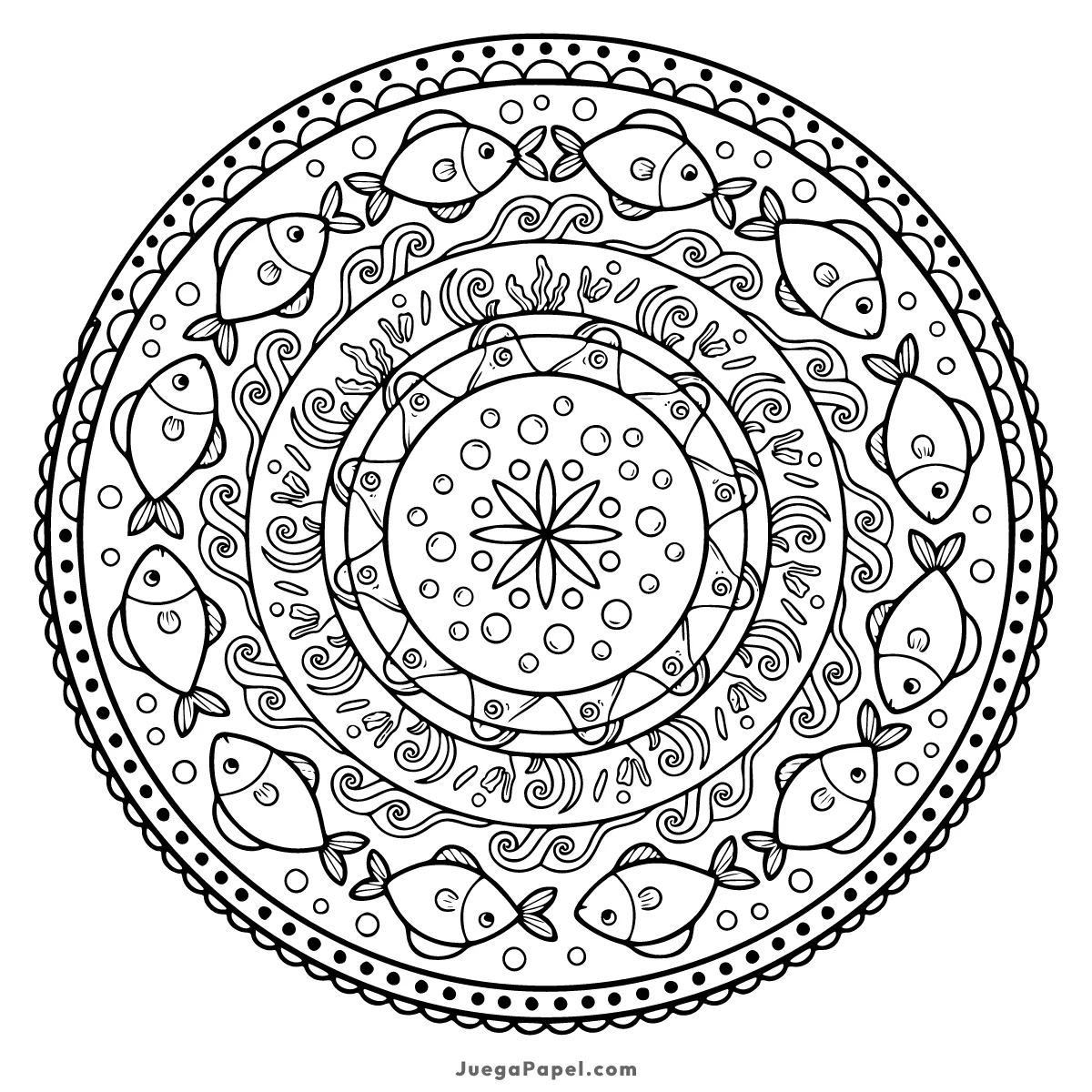 Dibujo para colorear e imprimir de Mandala de Peces