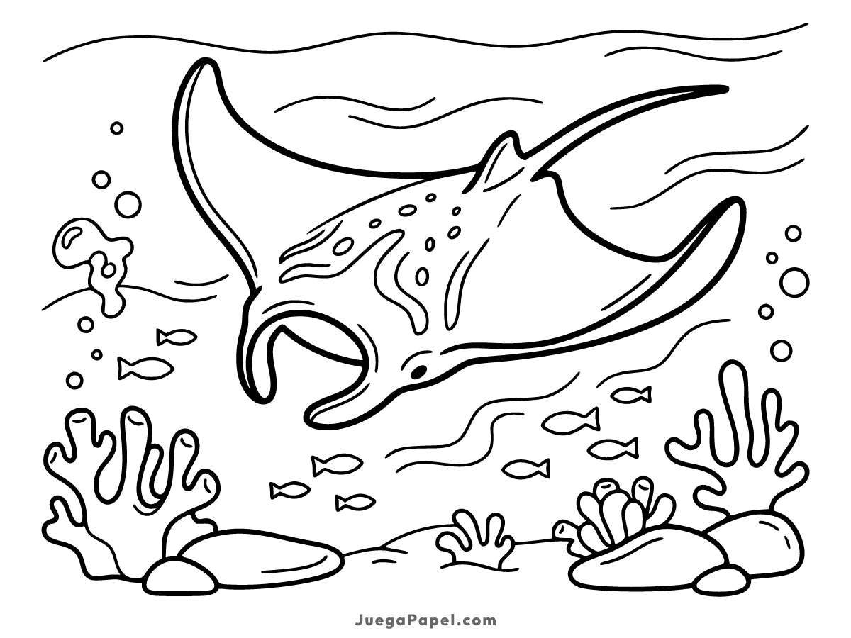 Dibujo para colorear e imprimir de Mantarraya Nadando