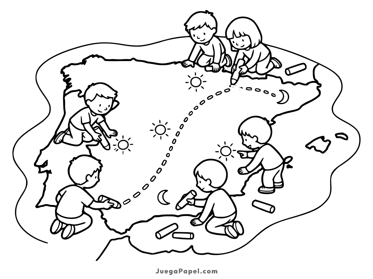 Dibujo para colorear e imprimir de Mapa creado Por niños con La Trayectoria del Eclipse