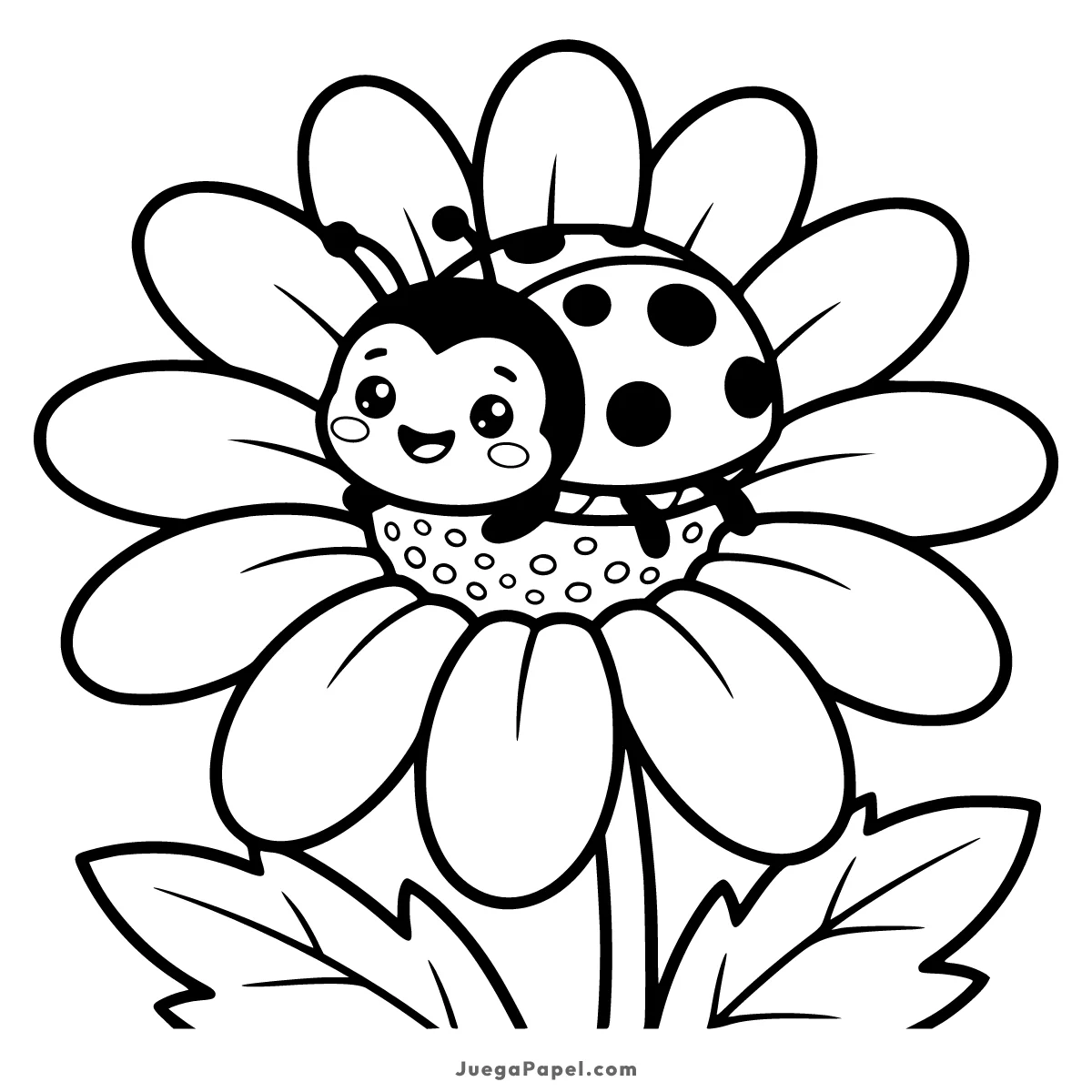Dibujo para colorear e imprimir de Mariquita Feliz sobre una Flor