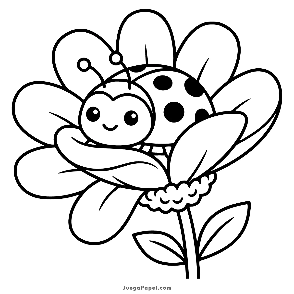 Dibujo para colorear e imprimir de Mariquita Tierna en una Flor