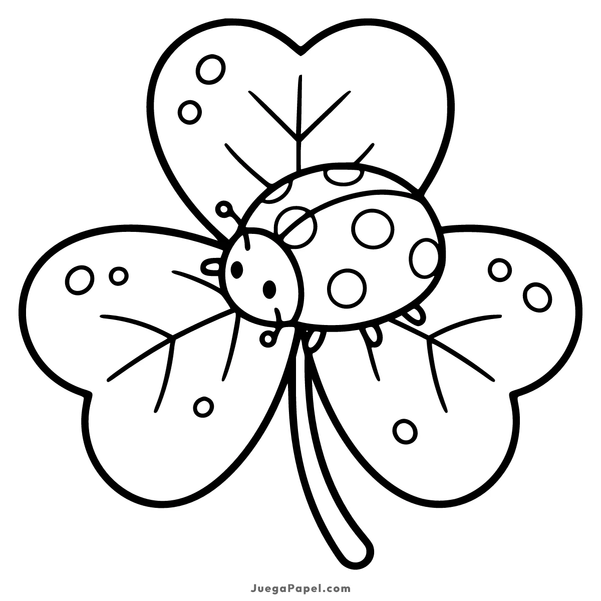 Dibujo para colorear e imprimir de Mariquita Tierna sobre una Hoja de Trébol