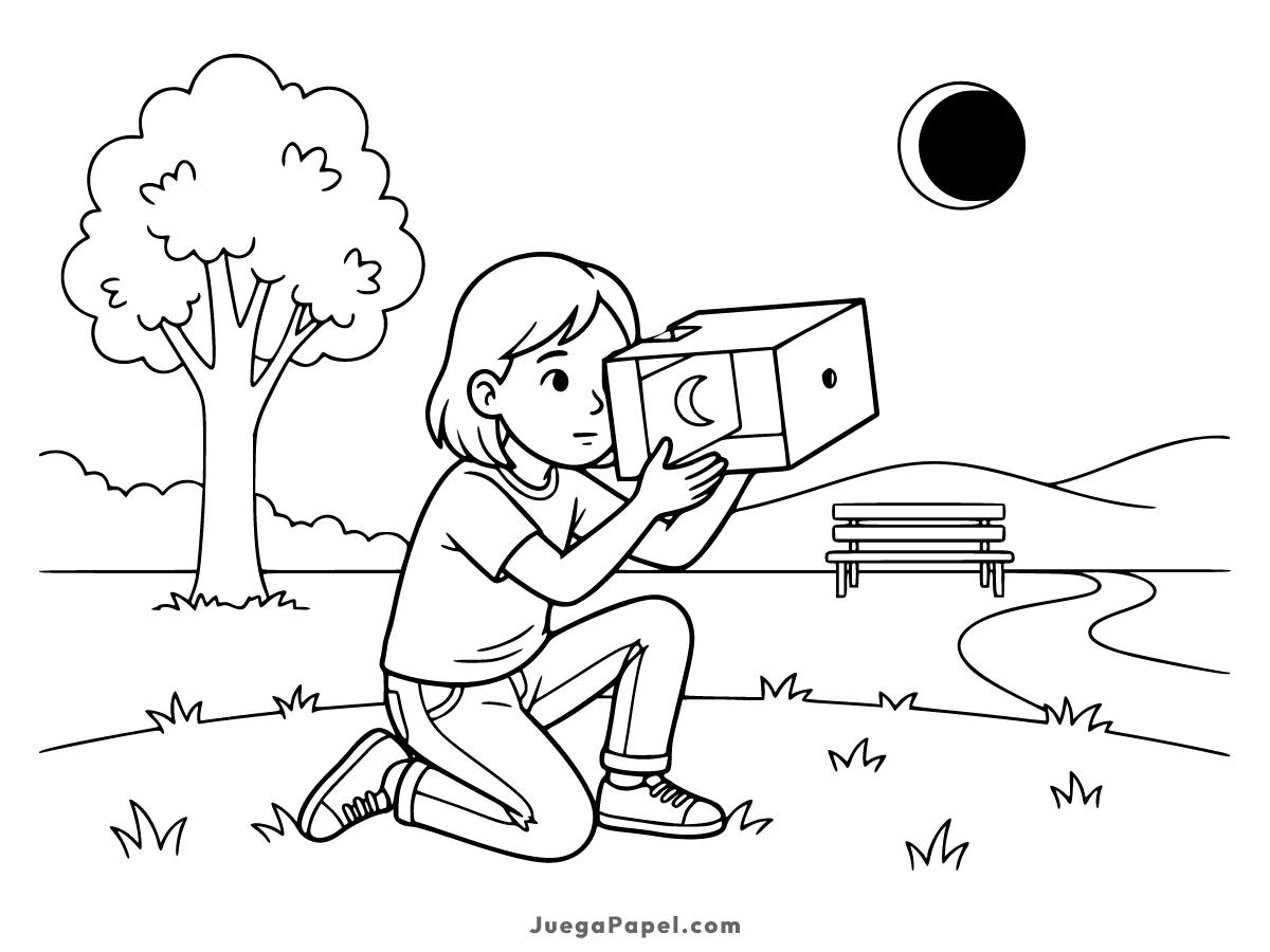 Dibujo para colorear e imprimir de Mirando Eclipse Solar Proyectándolo en una Caja