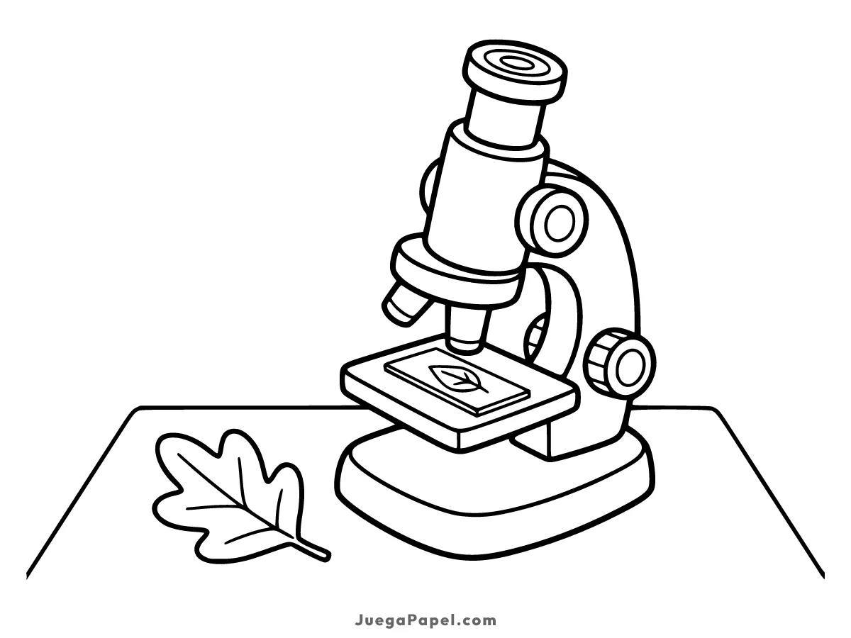 Dibujo para colorear e imprimir de Mirando una hoja con Microscopio