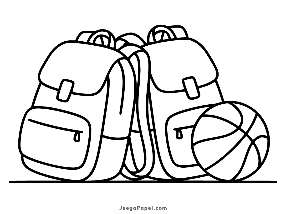 Dibujo para colorear e imprimir de Mochilas y Balón