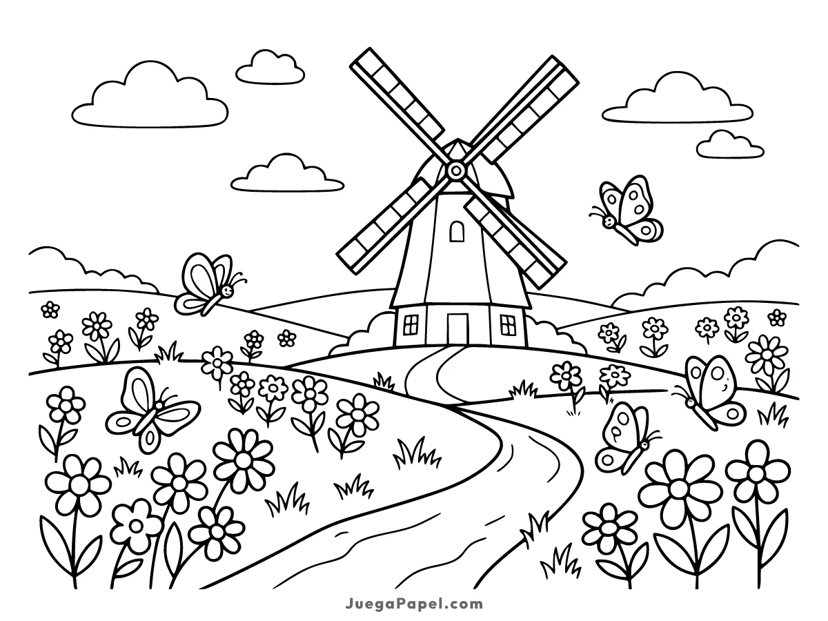 Dibujo para colorear e imprimir de Molino de Viento