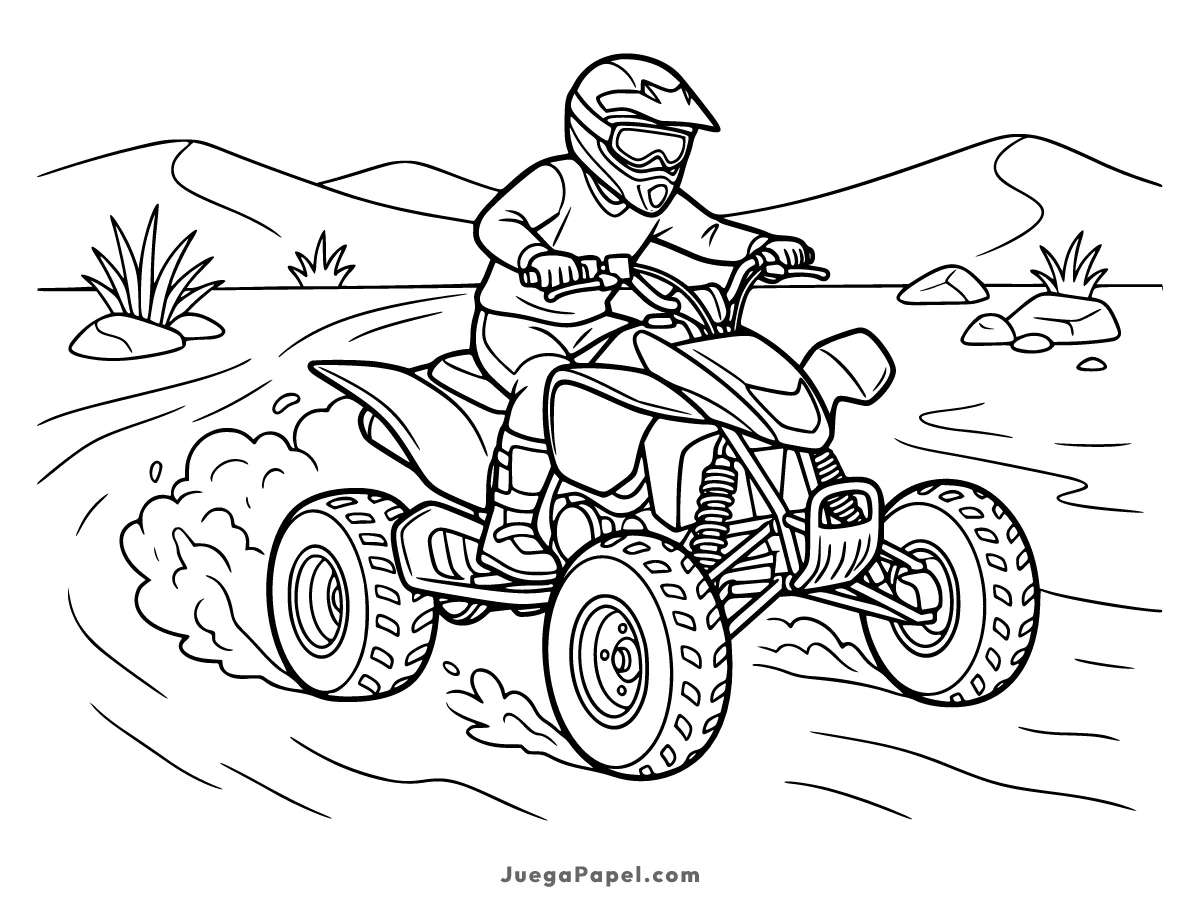 Dibujo para colorear e imprimir de Montando en Quad den el Desierto