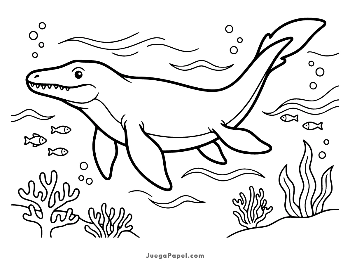 Dibujo para colorear e imprimir de Mosasaurio Nadando en el Océano
