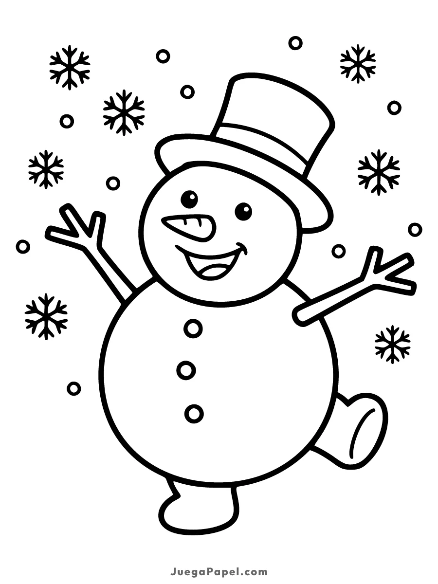 Dibujo para colorear e imprimir de Muñeco de Nieve Bailarín