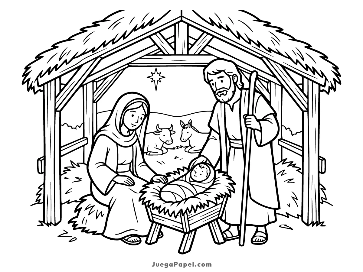 Dibujo para colorear e imprimir de Nacimiento Navideño