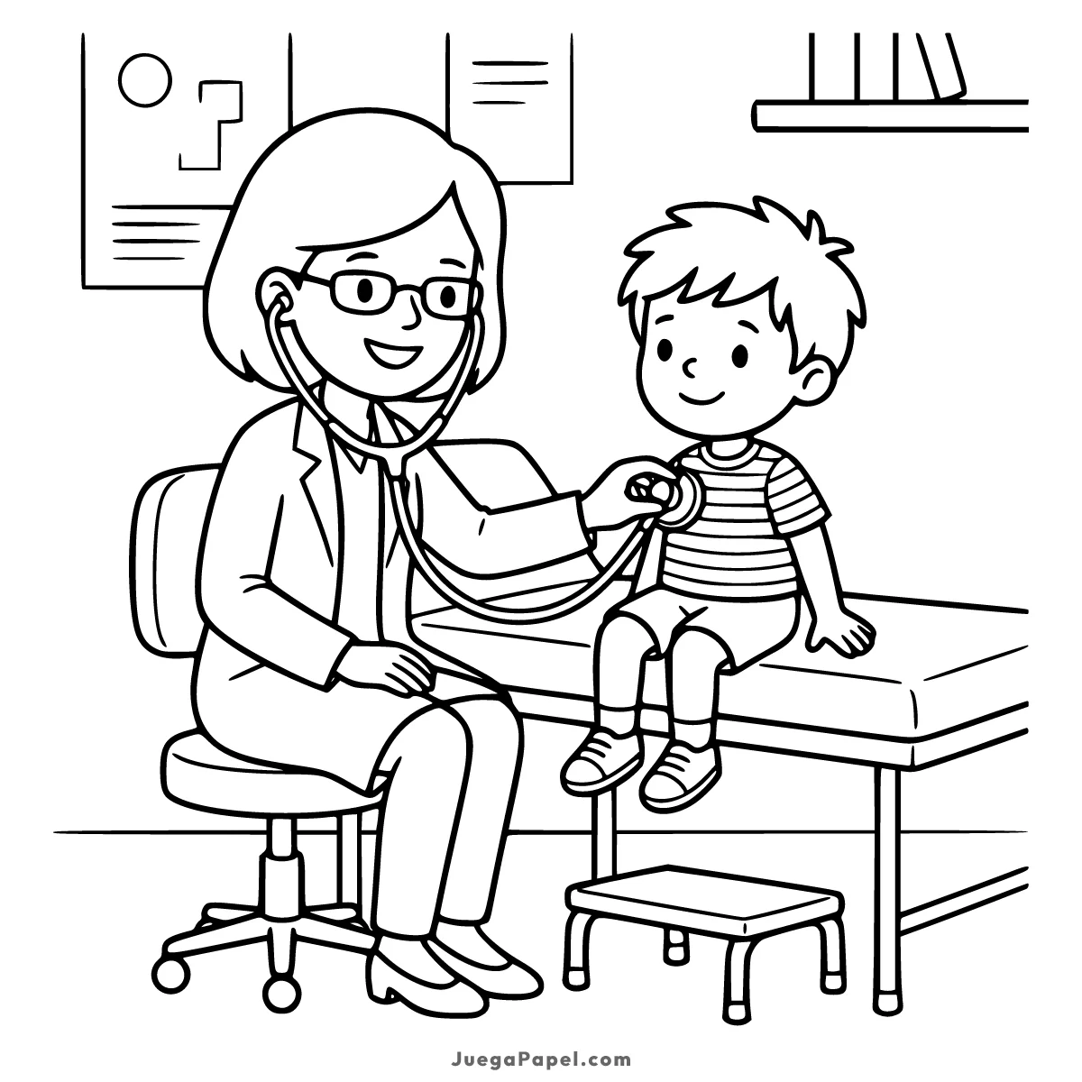 Dibujo para colorear e imprimir de Niño en el Médico