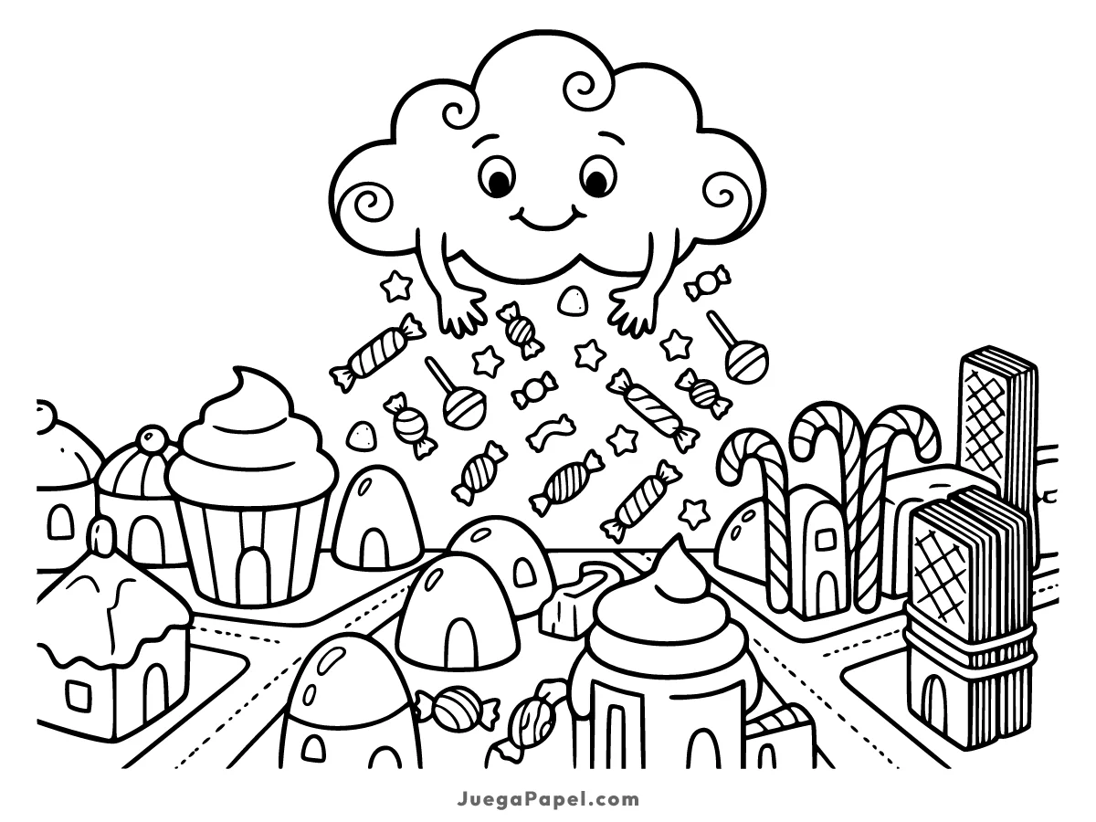 Dibujo para colorear e imprimir de Nube echando Dulces