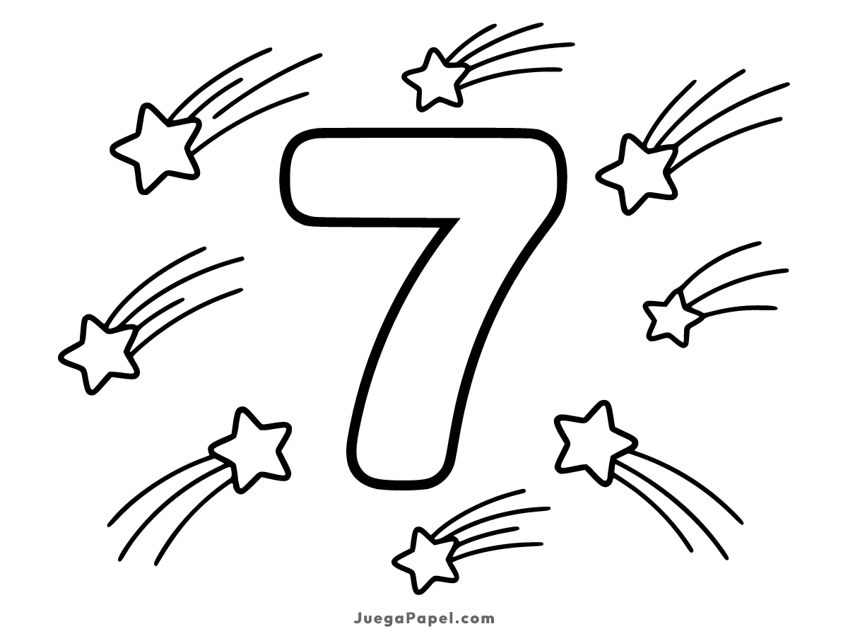 Dibujo para colorear e imprimir de Número 7 Con Estrellas