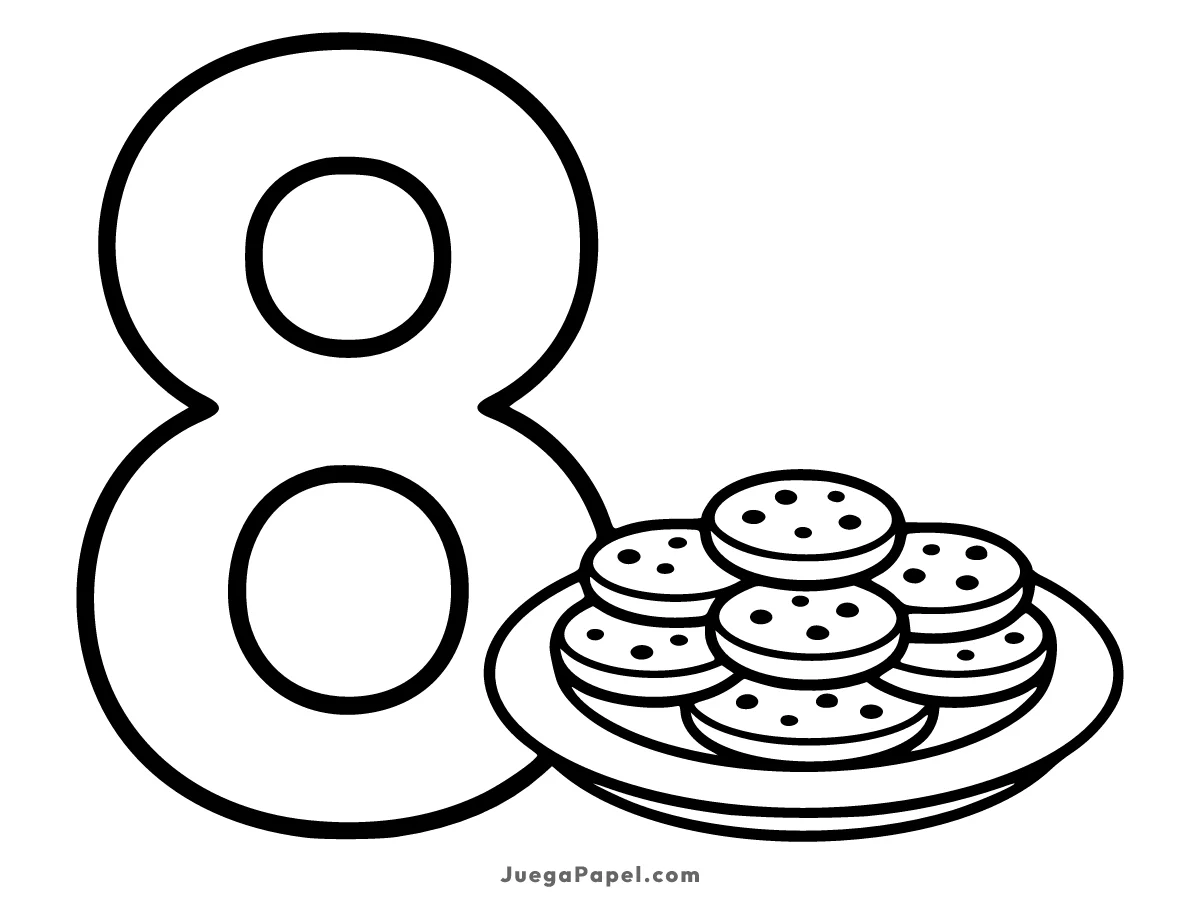 Dibujo para colorear e imprimir de Número 8 Con Galletas