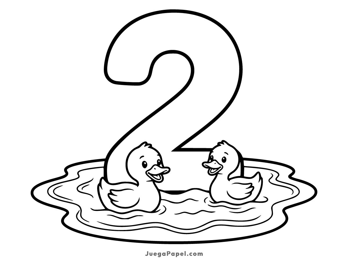 Dibujo para colorear e imprimir de Número Dos Con Patitos