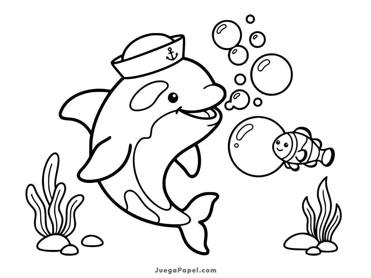 Dibujo para colorear e imprimir de Orca con Pez Payaso