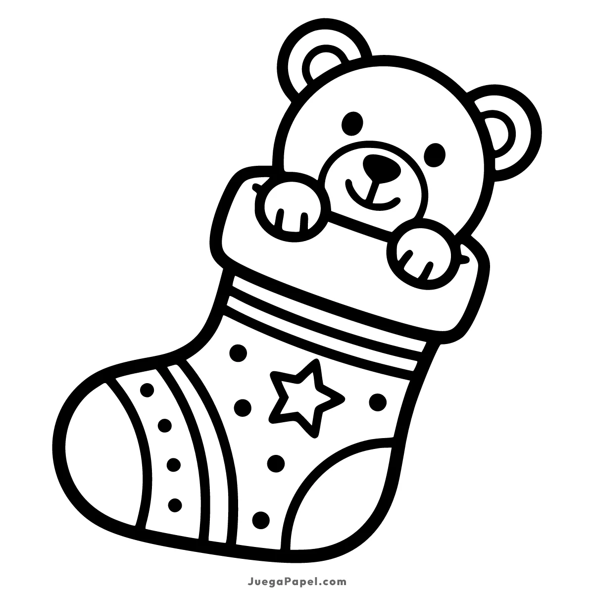 Dibujo para colorear e imprimir de Osito en Calcetín Navideño