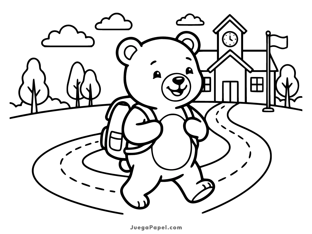 Dibujo para colorear e imprimir de Oso Estudiante