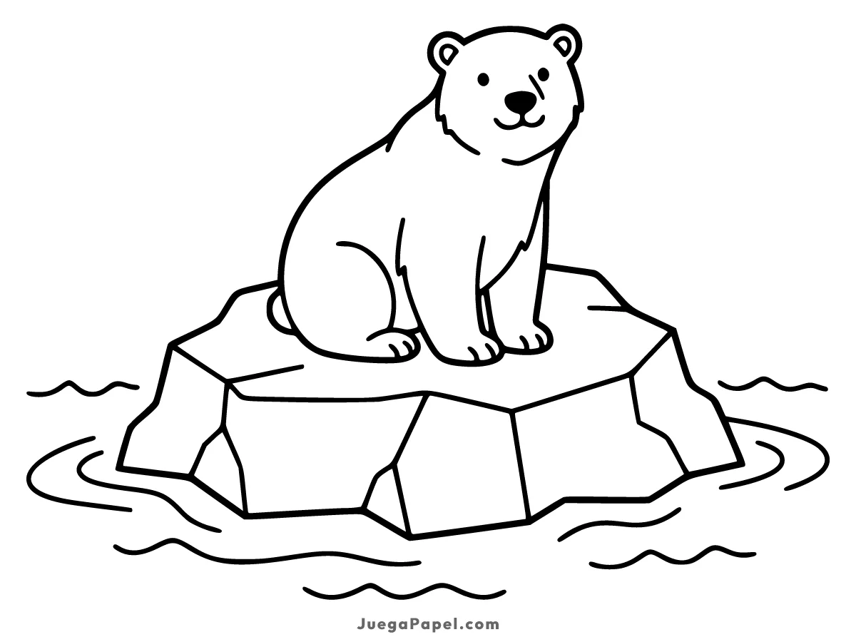 Dibujo para colorear e imprimir de Oso Polar Sentado en el Hielo