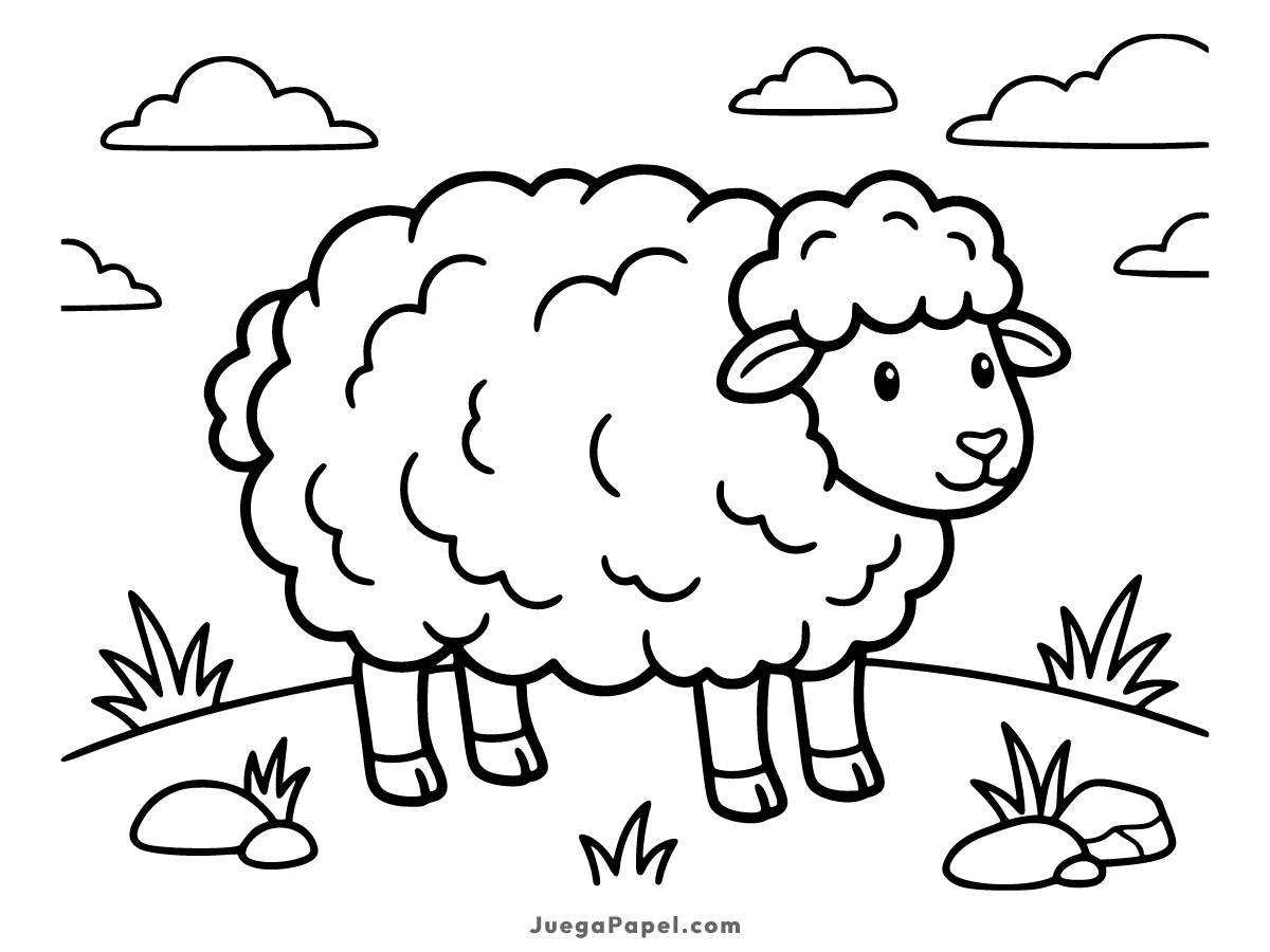 Dibujo para colorear e imprimir de Oveja Tierna en el Prado