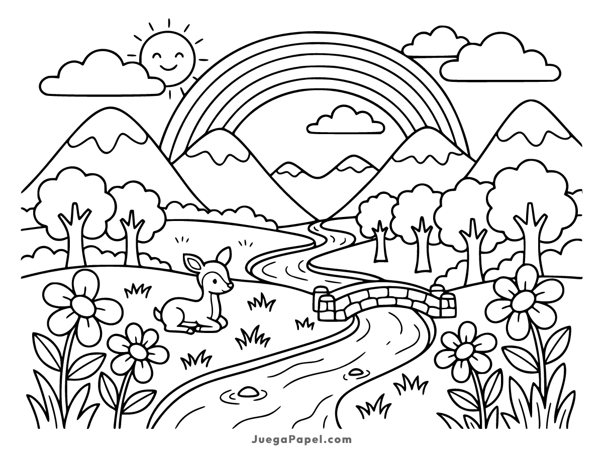 Dibujo para colorear e imprimir de Paisaje Mágico