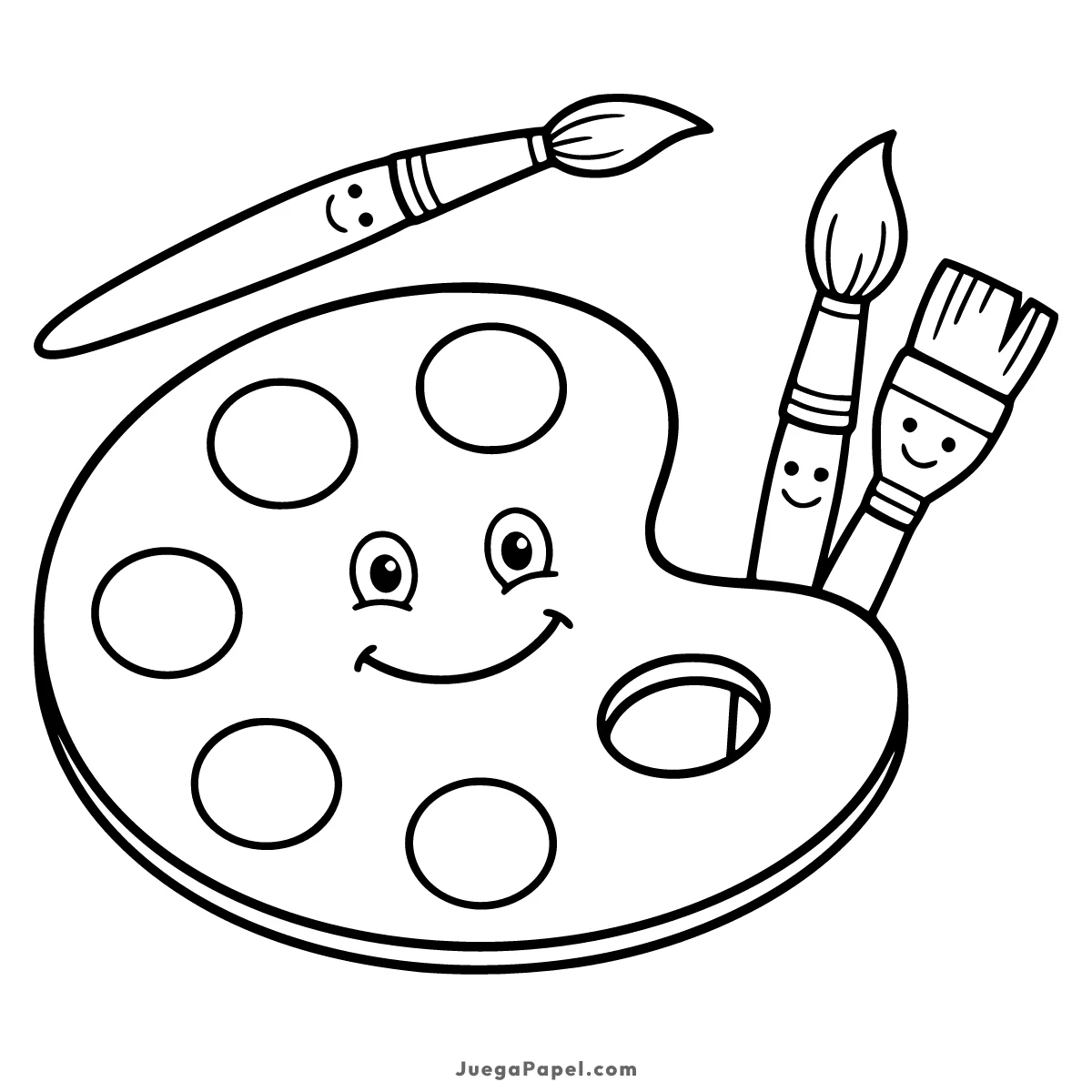Dibujo para colorear e imprimir de Paleta de Pintor y Pinceles Felices