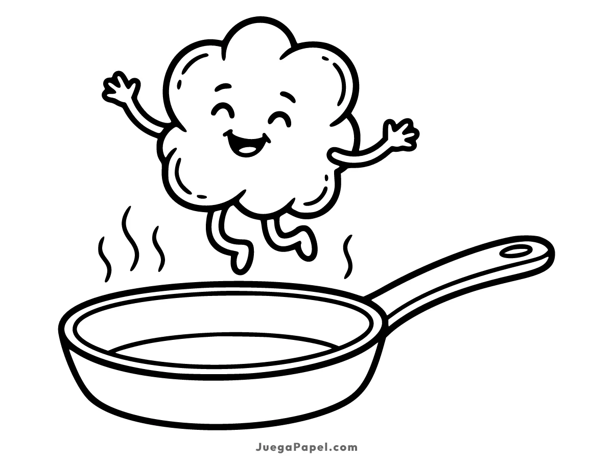 Dibujo para colorear e imprimir de Palomita Feliz Saltando de la Sartén