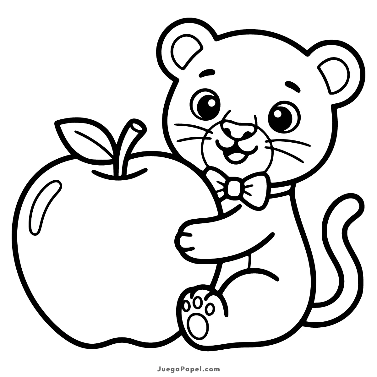 Dibujo para colorear e imprimir de Pantera Tierna con una Manzana