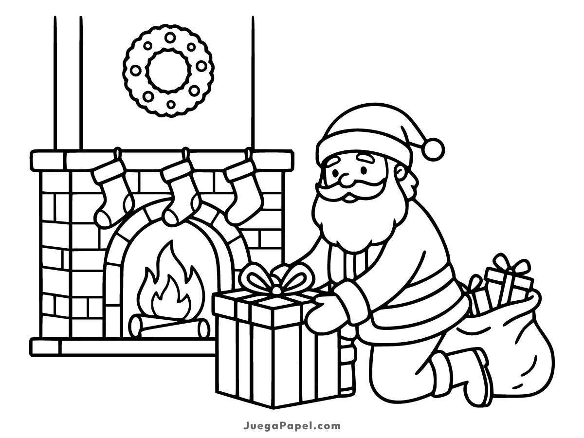 Dibujo para colorear e imprimir de Papá Noel Con Regalos