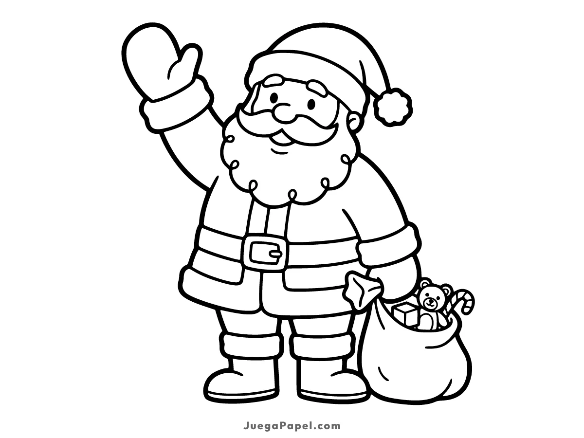 Dibujo para colorear e imprimir de Papá Noel Con Saco de Regalos