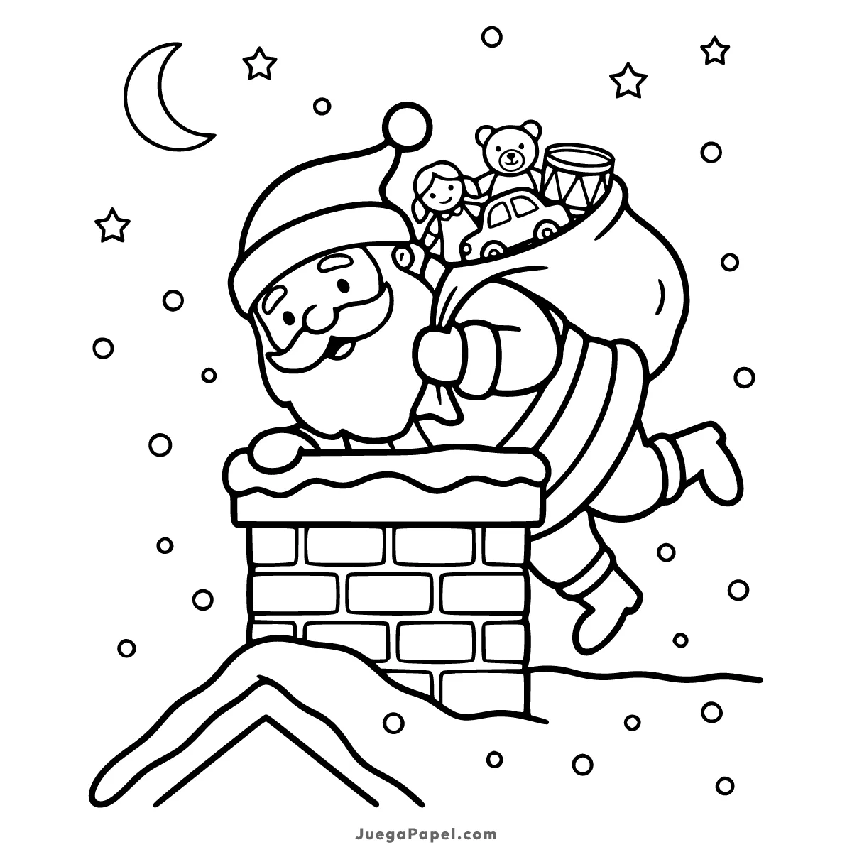 Dibujo para colorear e imprimir de Papá Noel en la Chimenea