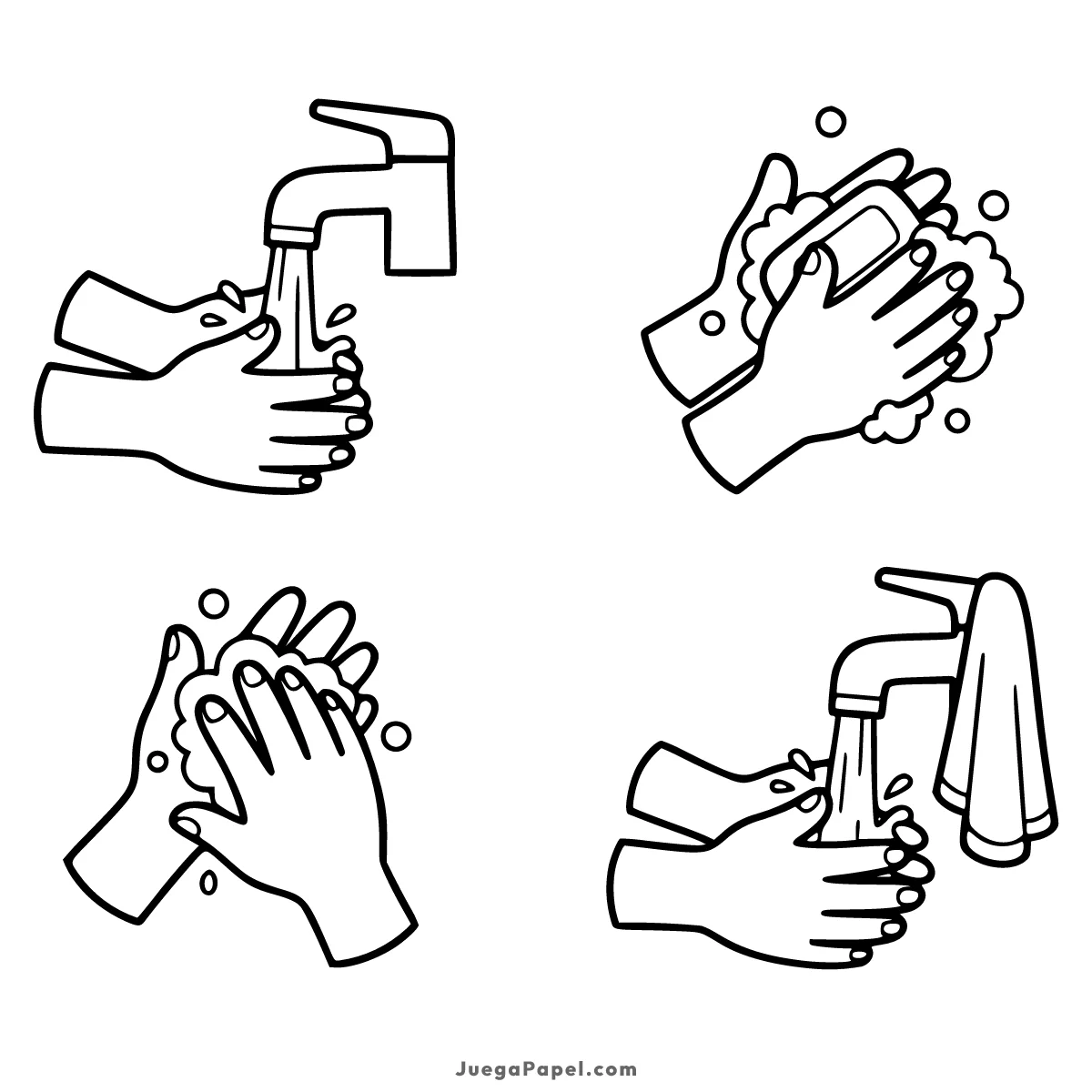 Dibujo para colorear e imprimir de Pasos para Lavar las Manos
