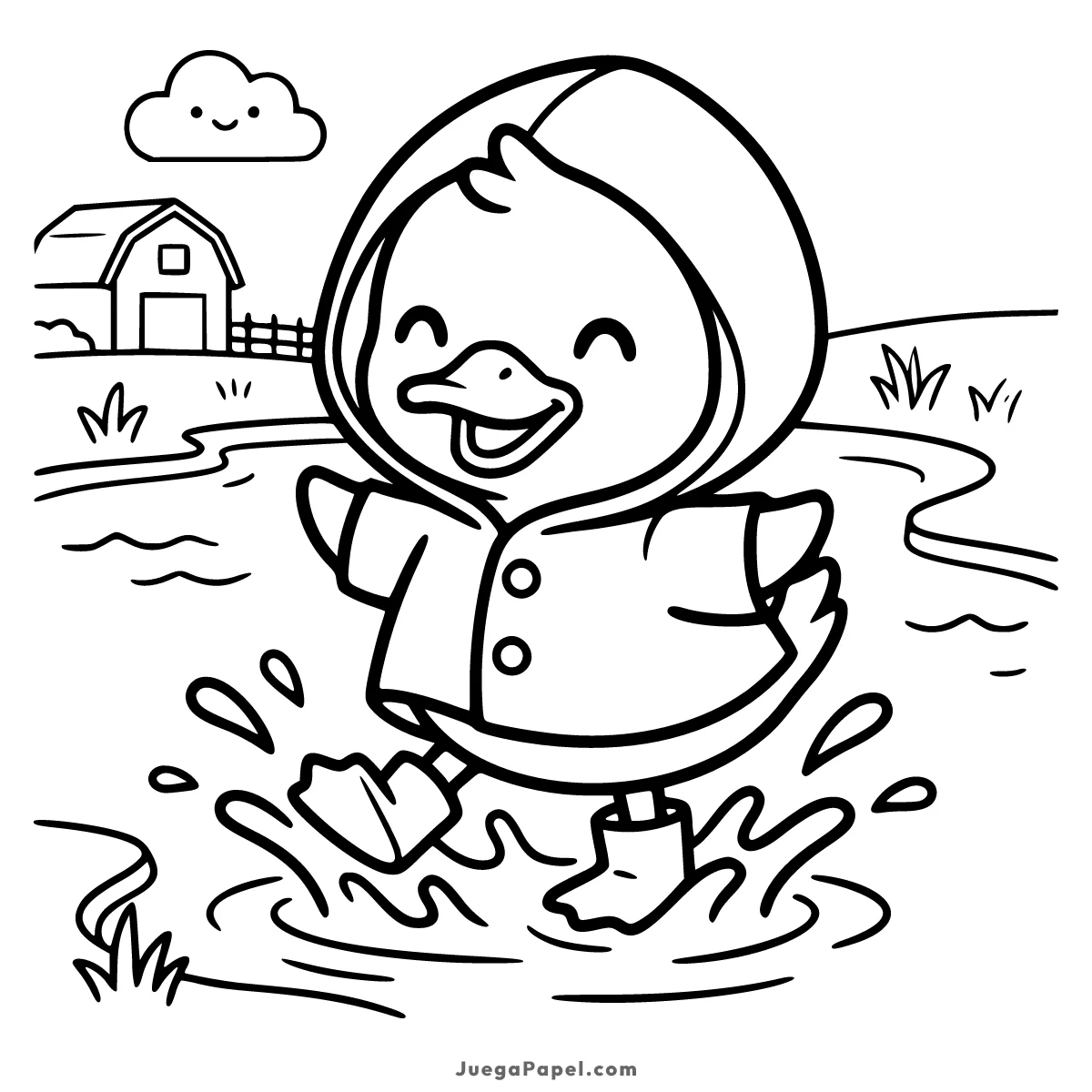 Dibujo para colorear e imprimir de Patito tierno saltando en los charcos