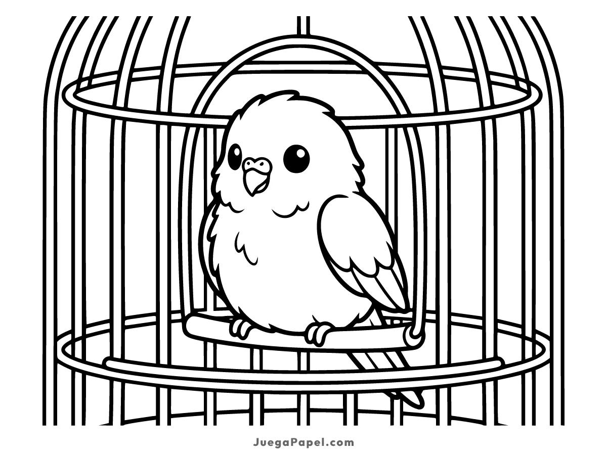 Dibujo para colorear e imprimir de Periquito en Jaula