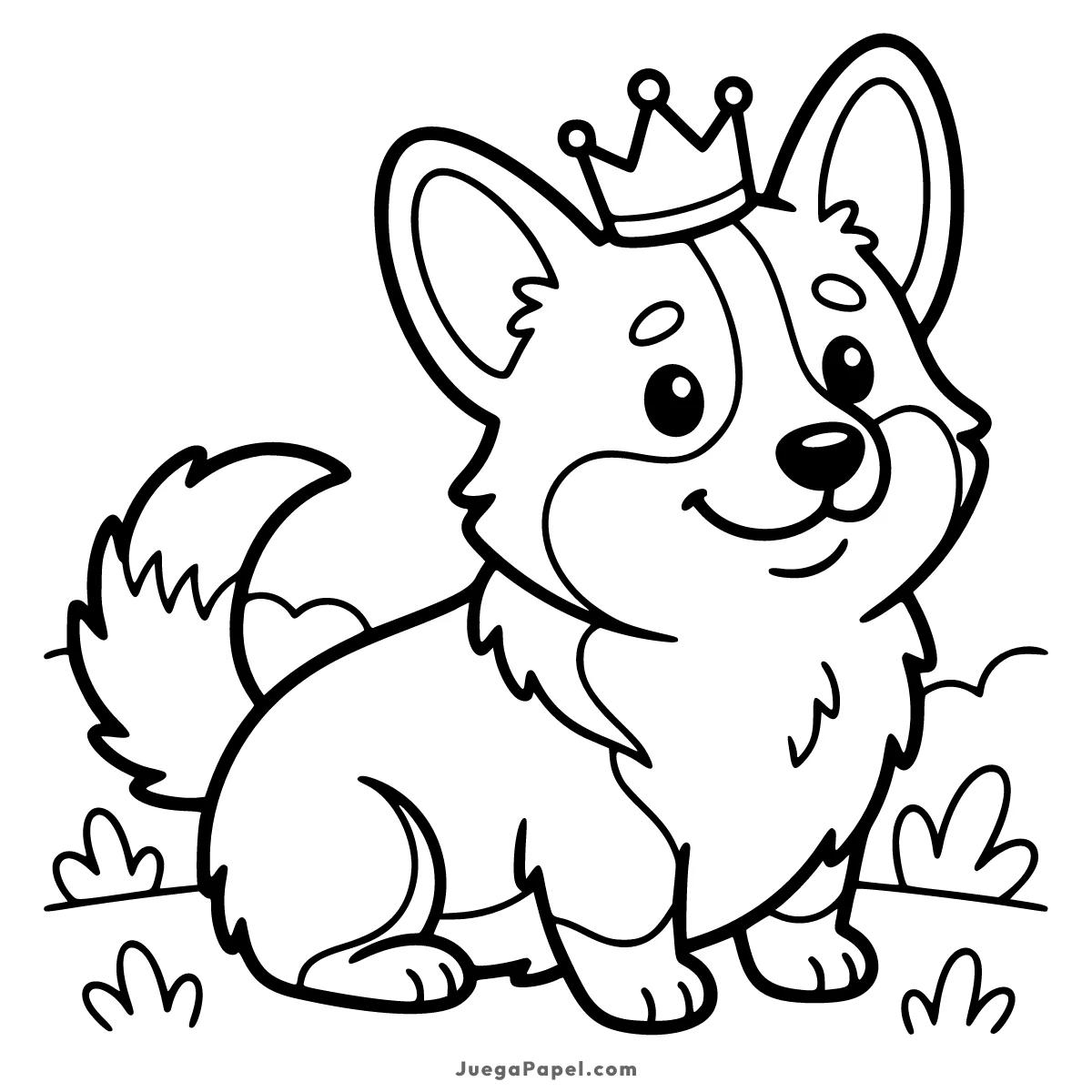 Dibujo para colorear e imprimir de Perrito Corgi con Corona
