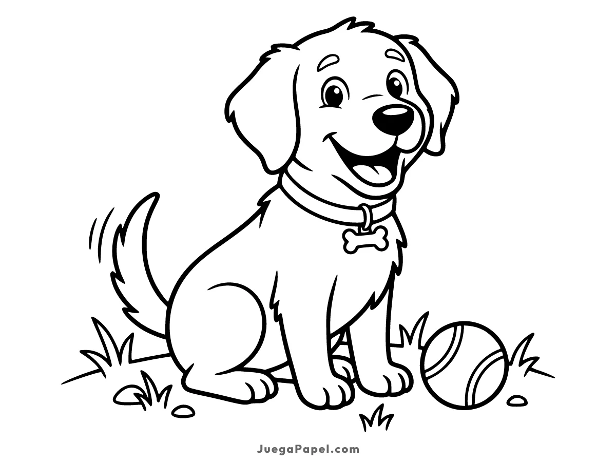 Dibujo para colorear e imprimir de Perro Feliz con su Pelota