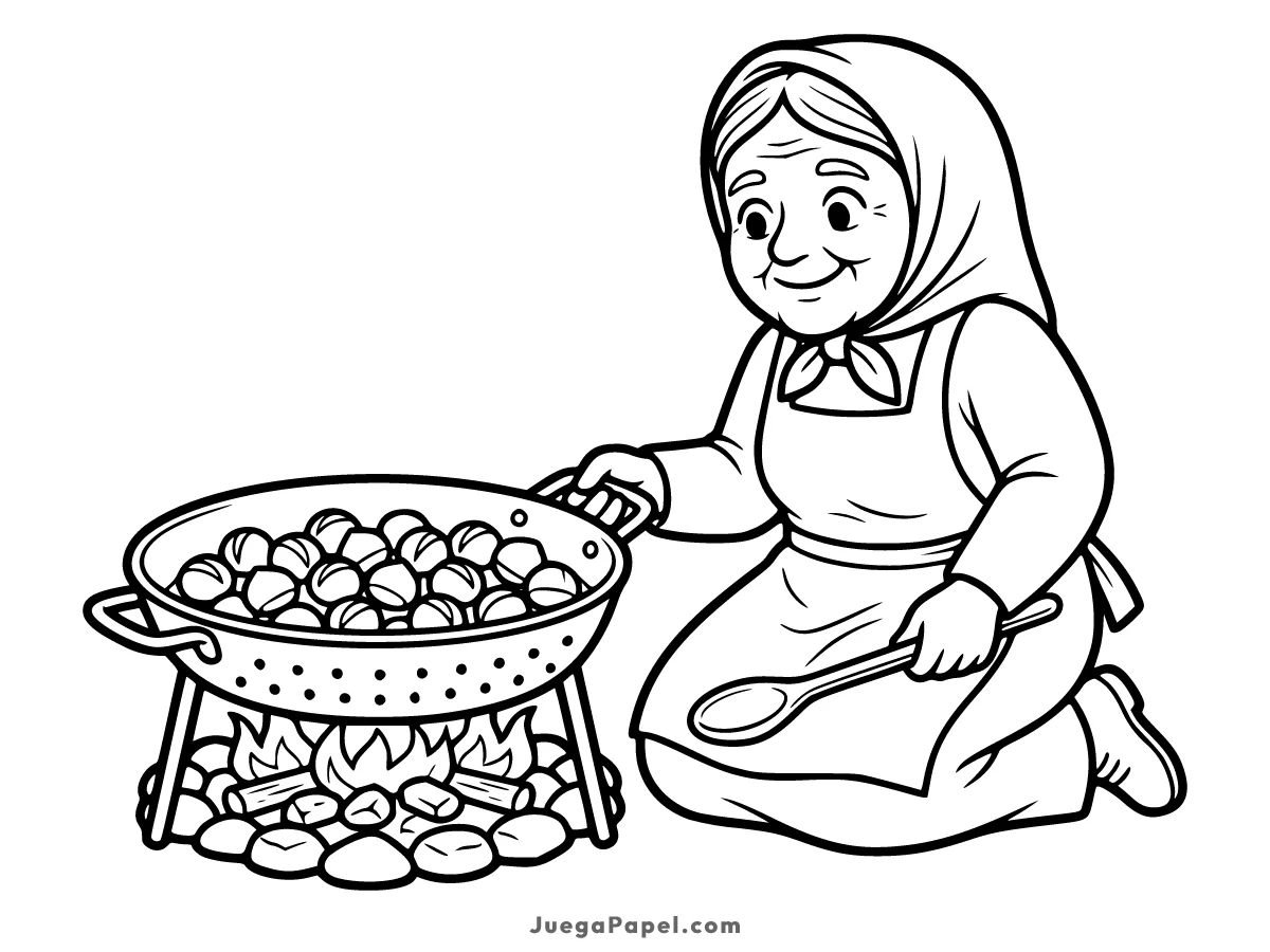 Dibujo para colorear e imprimir de Persona Haciendo Castañas