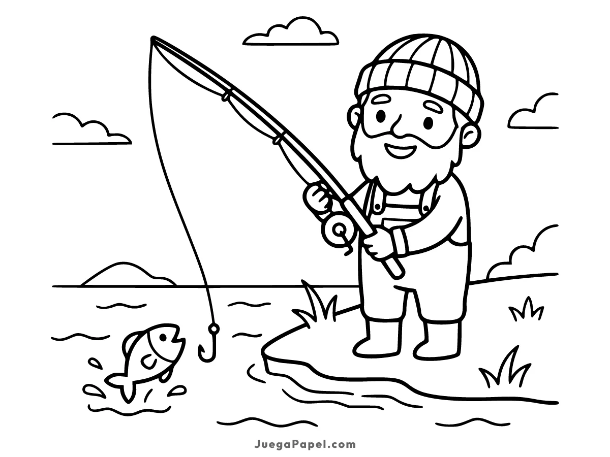 Dibujo para colorear e imprimir de Pescador Alegre en el Río