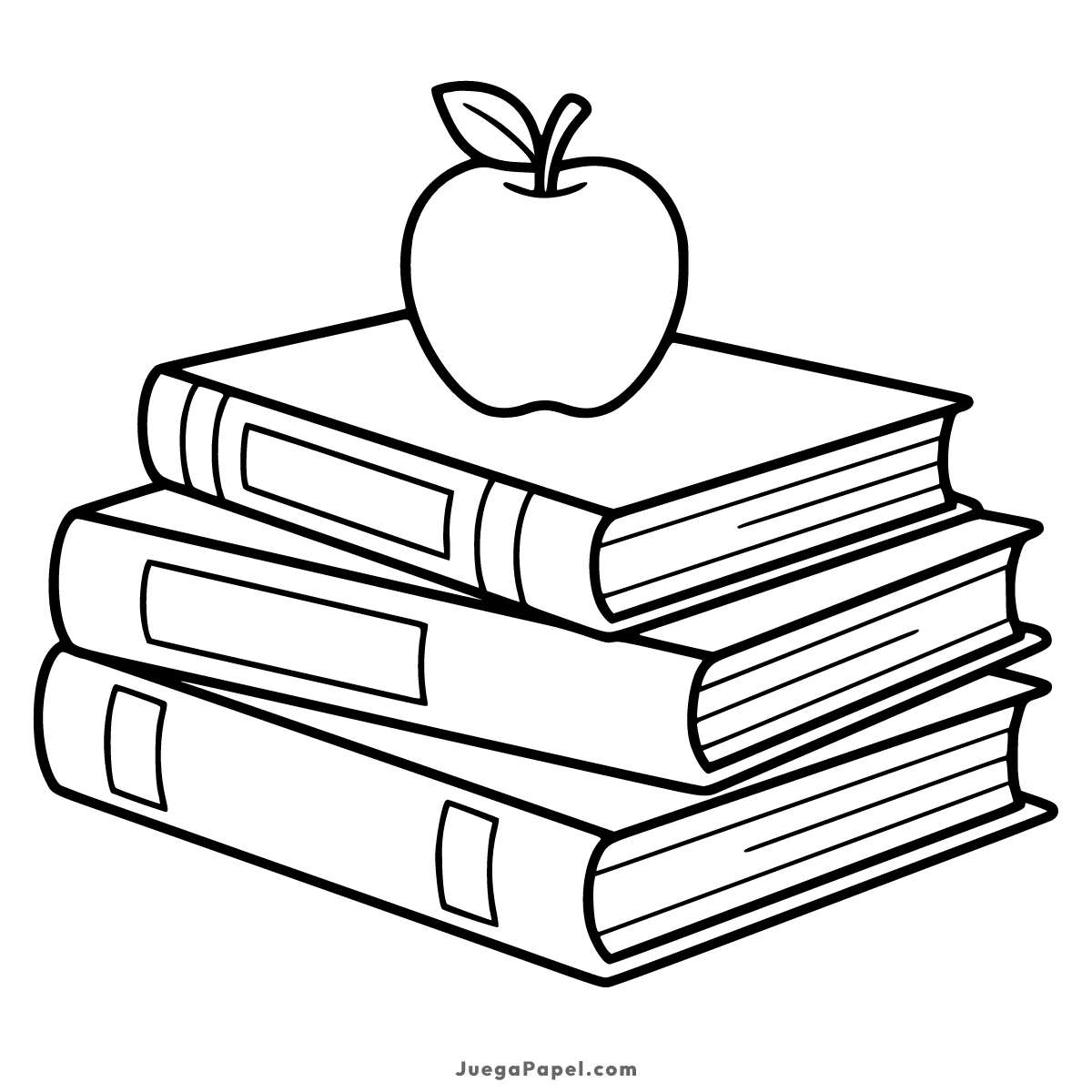 Dibujo para colorear e imprimir de Pila de Libros y Manzana