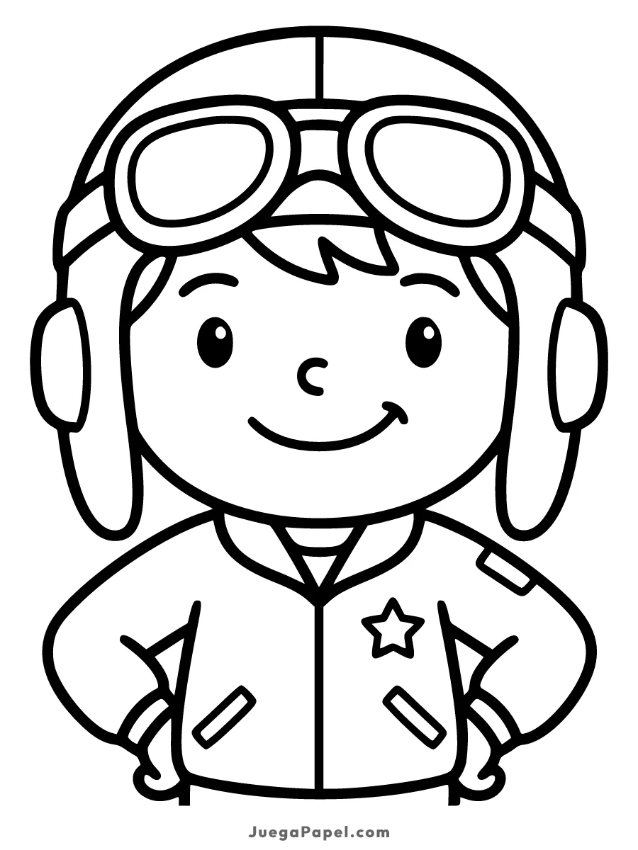 Dibujo para colorear e imprimir de Piloto de Aviación Sonriente