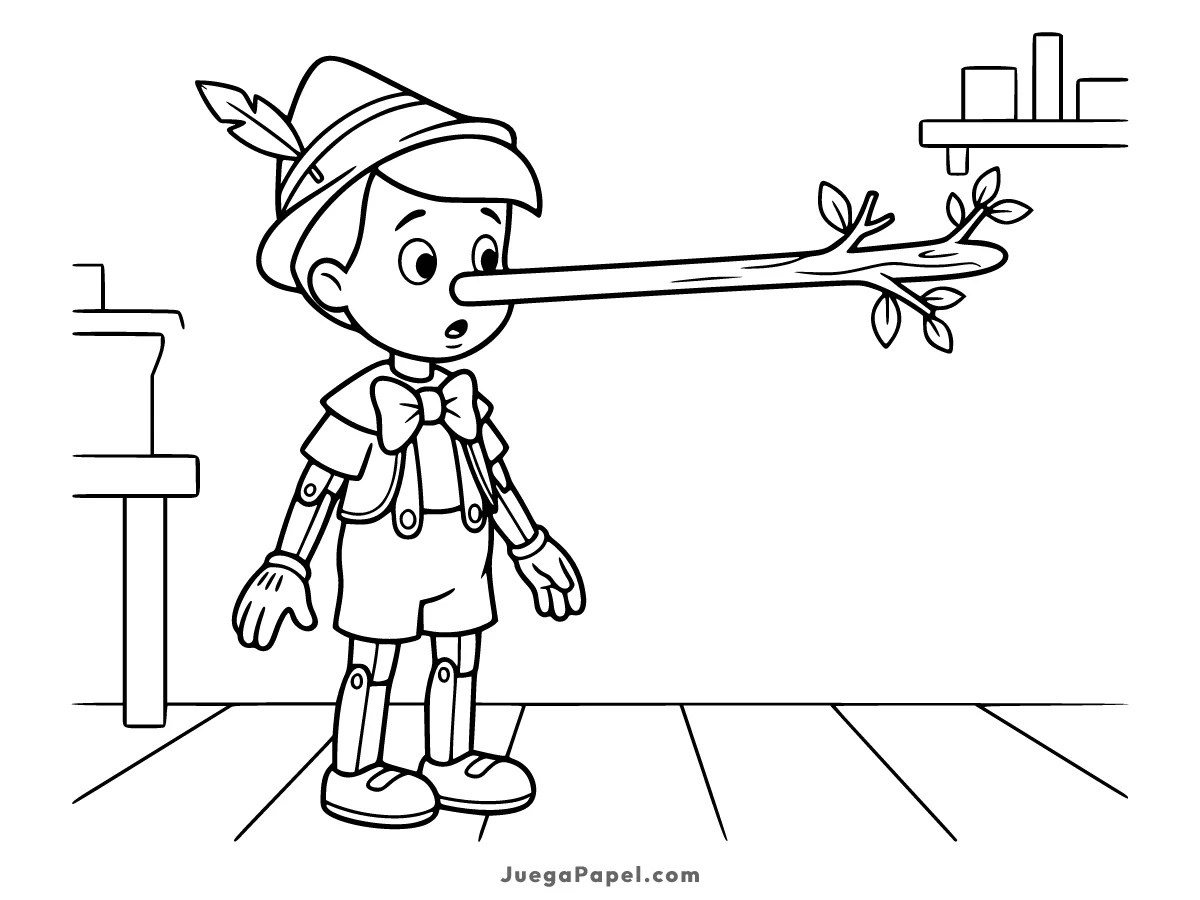 Dibujo para colorear e imprimir de Pinocho Mentiroso