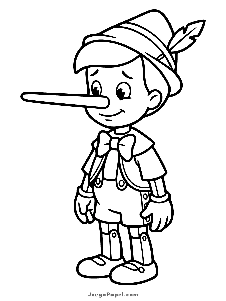 Dibujo para colorear e imprimir de Pinocho Nariz Larga