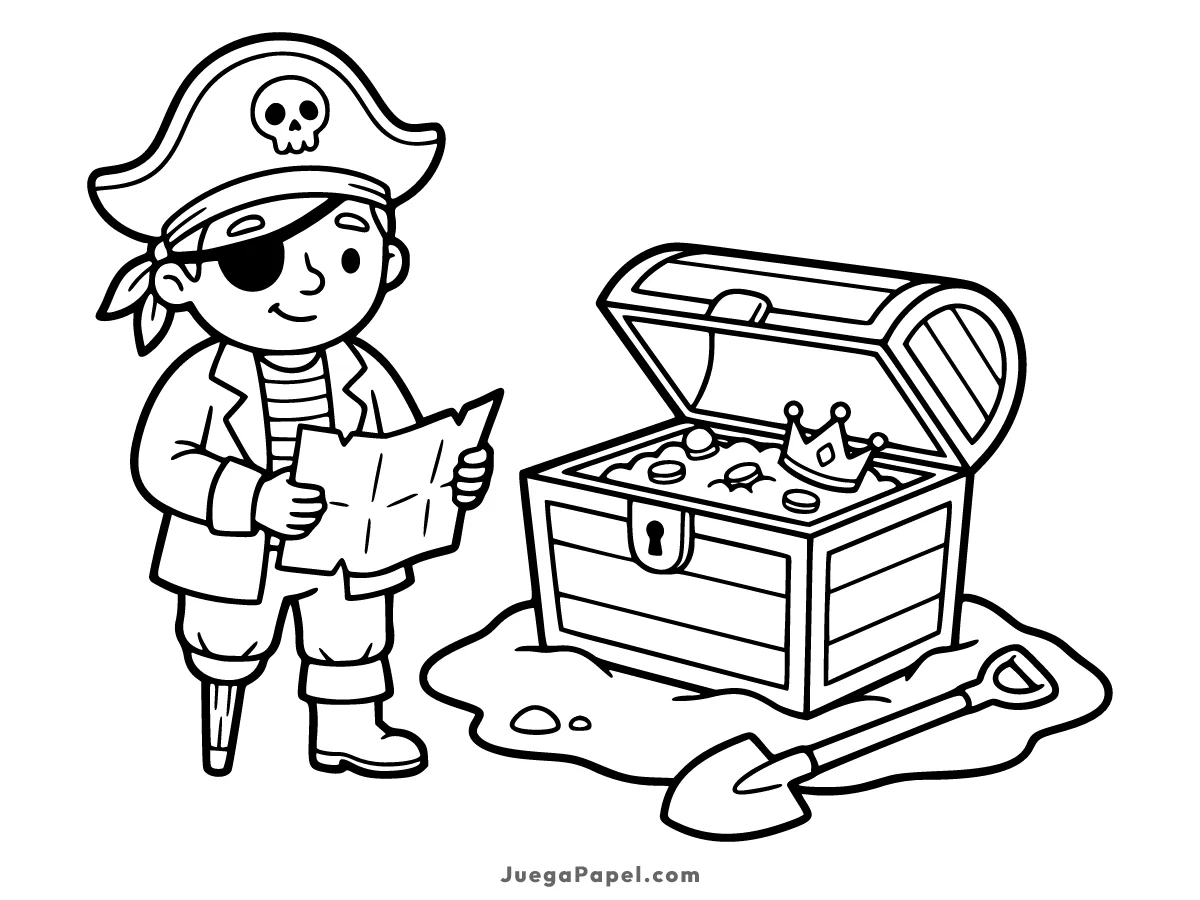 Dibujo para colorear e imprimir de Pirata Buscando el Tesoro