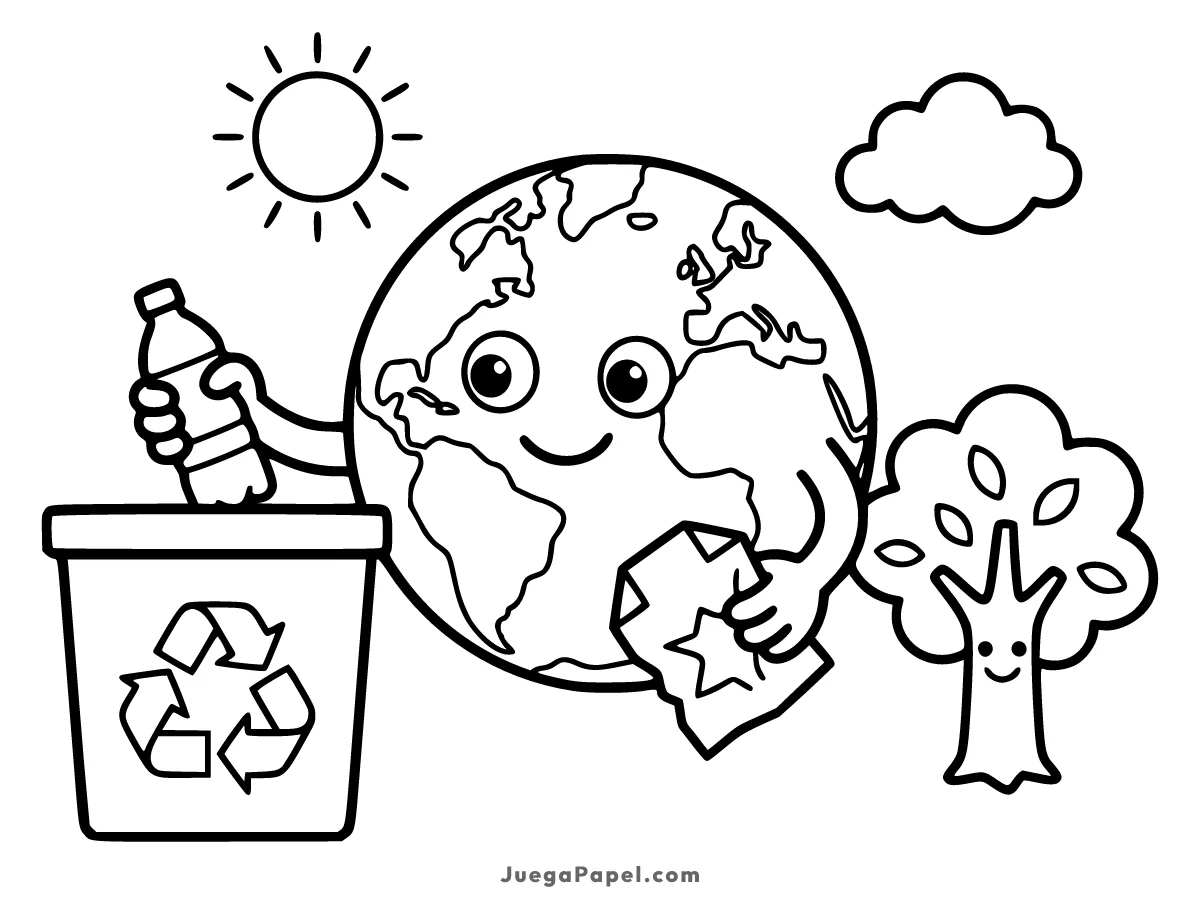 Dibujo para colorear e imprimir de Planeta Tierra Reciclando
